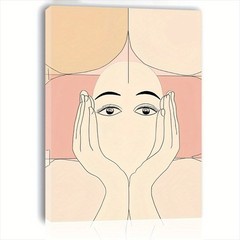 Canvas Art Framed Neutral Boho Woman Face Line Art Wall Decor