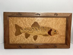 2015 Handcrafted Wood Framed Fish Signed -Pau- 17.25” Cabin Wall Fishing Decor
