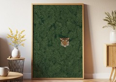 Minimalist Tiger Print Jungle Foliage, Green Botanical Modern Wildlife Art