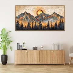 Wood Framed Abstract Wall Art For Living Room Large Canvas Wall Decor For Off…