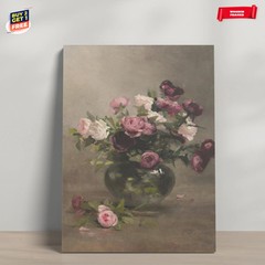 Victorian Still Life with Roses Painting Canvas Print Poster Home Decor