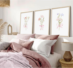 Coquette Pink Floral Wall Art Set for Teen Girls – 3 Framed Prints 12×16 Inch