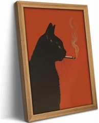Wood Framed Vintage Black Cat Wall Art Funny Cat Smoking a Cigarette Picture …