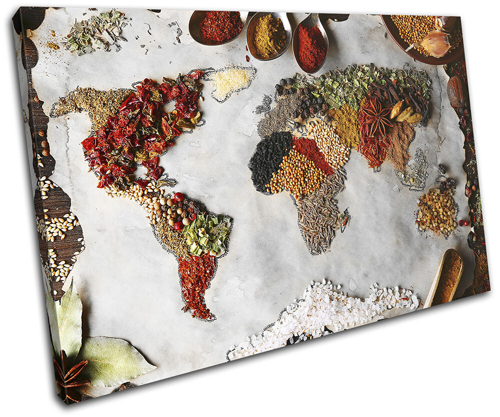 World Atlas Spices Kitchen Maps Flags SINGLE CANVAS WALL ART Picture Print