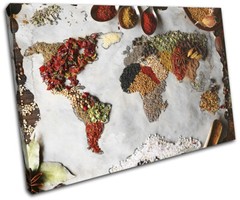 World Atlas Spices Kitchen Maps Flags SINGLE CANVAS WALL ART Picture Print
