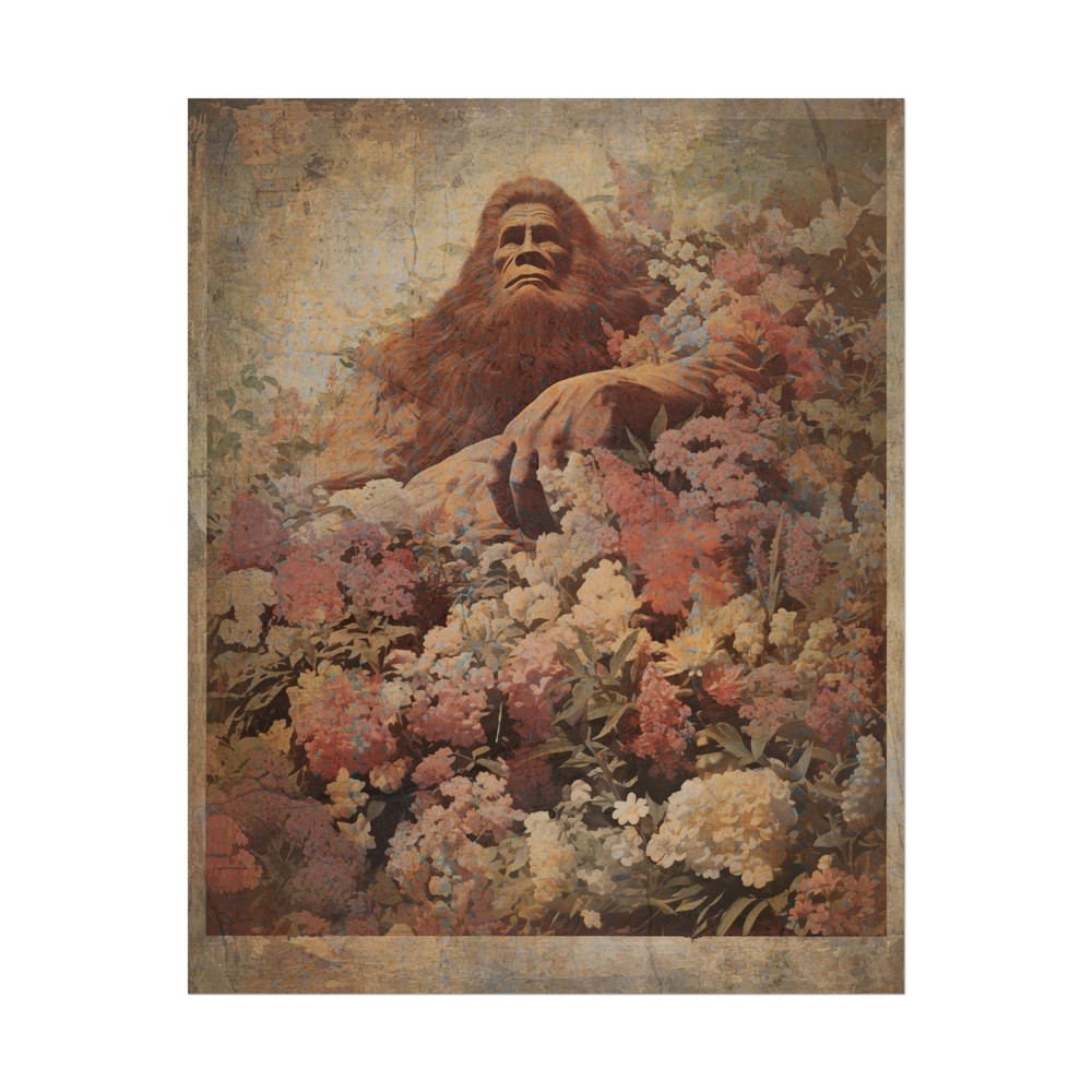 BIGFOOT FLOWER Poster, Sasquatch Botanical Wall Art, Cryptid Yeti Floral Print