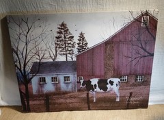 Farmhouse Wall Decor «Holstein» Art Canvas Print Farm w/Cow Wood Frame 12×16