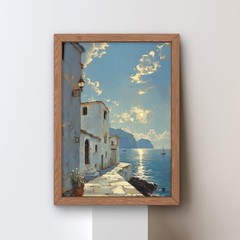 Sunset Sea Landscape Wall Art Mediterranean Seaside Village Print Home Decor
