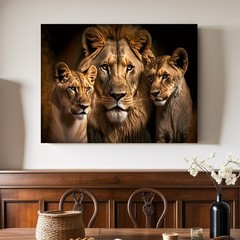 Canvas Art Lion Family Wildlife Dark Portrait Wall Decor