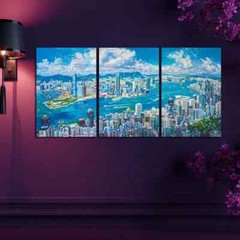 3pcs Panoramic View of Hong Kong’s Skyline Canvas Unframed