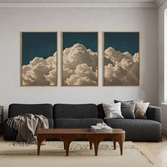 Extra Large Navy Blue Cloud Wall Art 24×36 Inch Framed Abstract Modern Landsc…