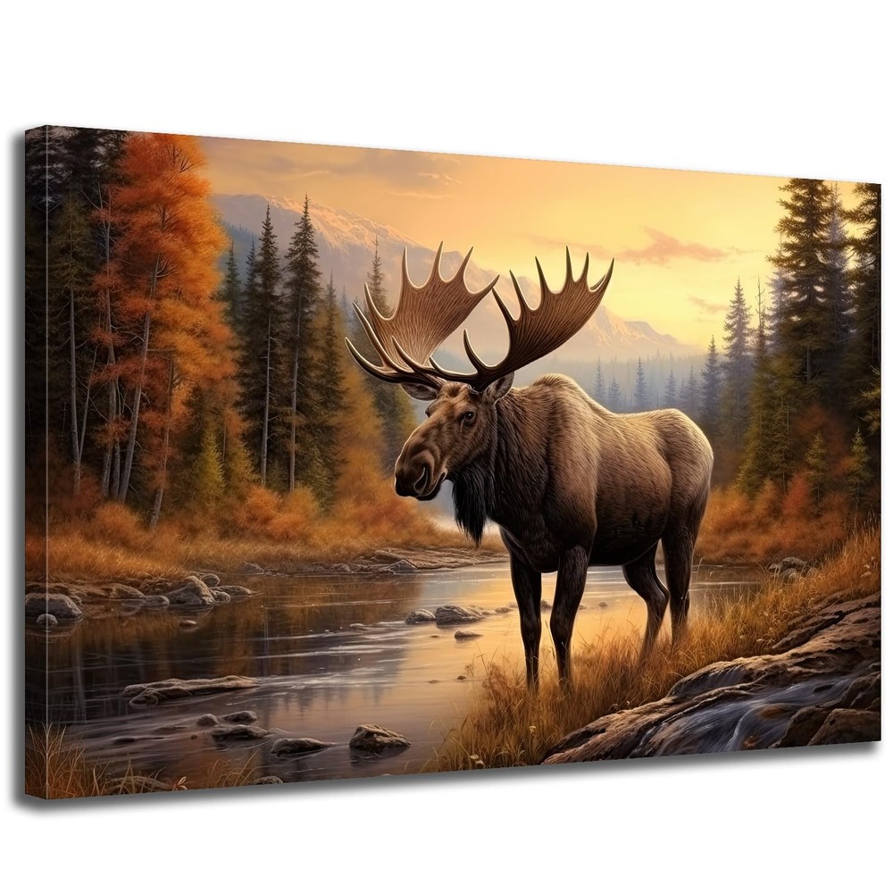 Nature Moose Wall Art Landscape Moose in the River Wall Decor Print Painting …