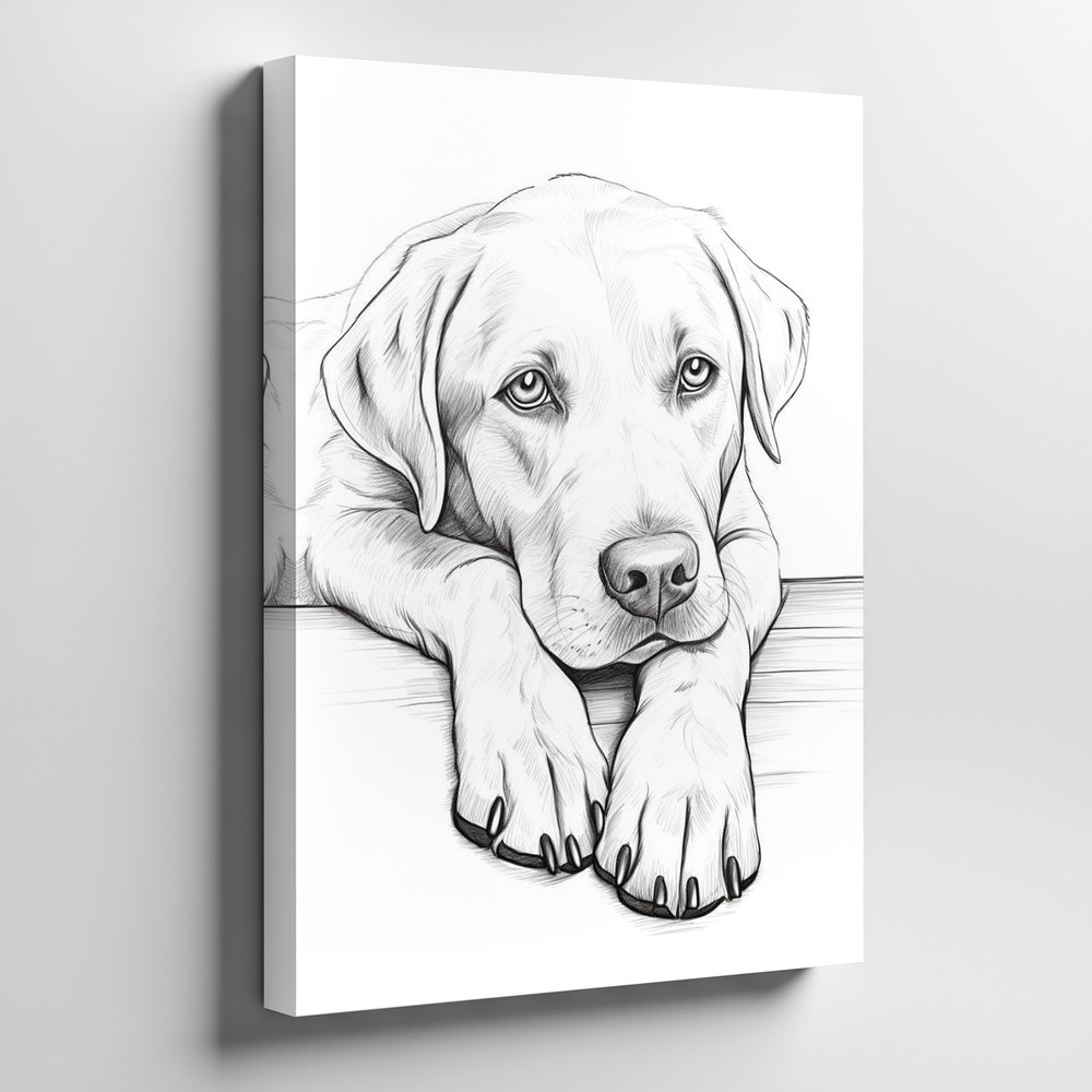 Black And White Sketch Of A Labrador Dog Canvas Wall Art Modern Animal Home