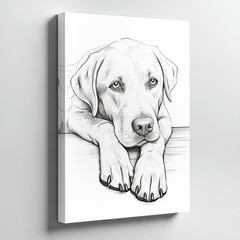 Black And White Sketch Of A Labrador Dog Canvas Wall Art Modern Animal Home