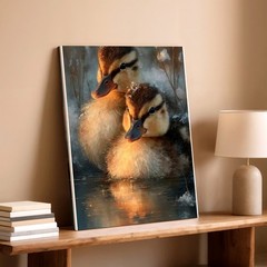 Wall Art Duckling Pair Print Cute Baby Ducks Wildlife Canvas Home Decor 2pcs