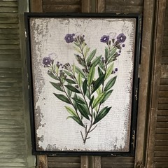 Framed Flower Wall Decor Botanical Wild Indigo Branch Print on Wood