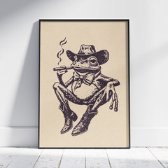 Cowboy Frog Poster, Smoking Toad Art Funny Animal Western Wall Decor Gift Prints