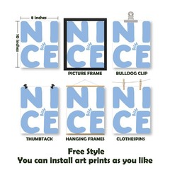 Trendy Retro Funny Bathroom Canvas Wall Art Prints 8X10 Inch Set of 4, Light Blu