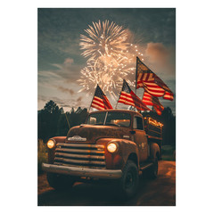Vintage Truck with American Flag – 4th of July Celebration Wall – POSTER 20″x30″