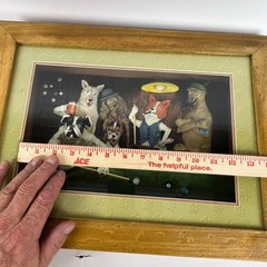 Vintage Dogs Playing Pool Billiards 3D Diorama ~ Wood Frame 18 x 13 ~ Very Good