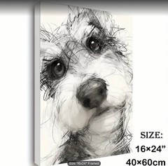 Dog Canvas Wall Art BLACK AND WHITE PENCIL SKETCH Framed 2 Sizes
