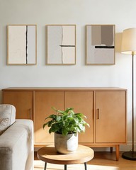Morden Abstract Wall Art Framed Neutral Beige Mid Century Textured Prints Min…
