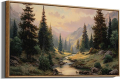 Rustic Landscape Wall Art – Large Framed Vintage Farmhouse Decor 20x40in