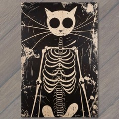 Art Print Cat Surreal Skeleton Black Cubist Abstract Art Spiral Eyes Minimalist