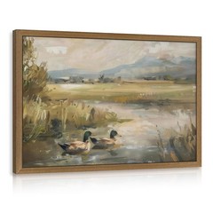 Vintage Mallard Duck Swimming on Pond Canvas Wall Art Decor, Rustic Wildlife …