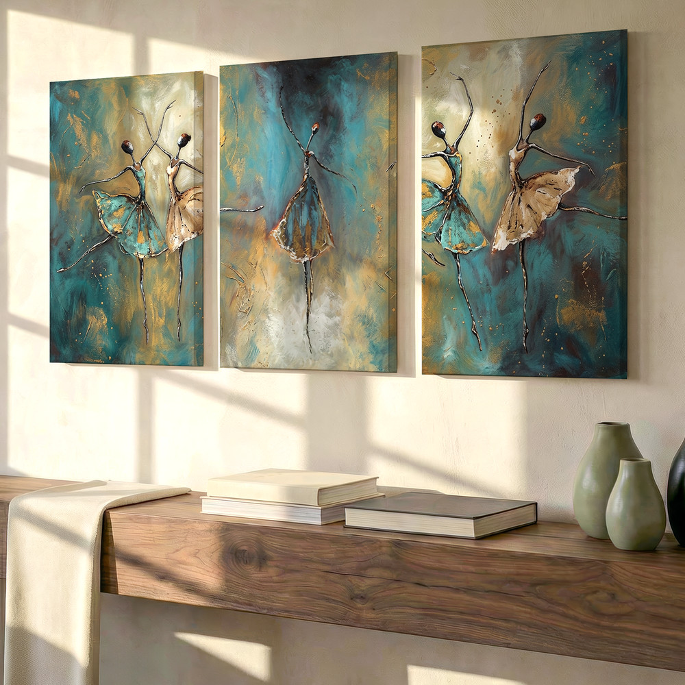 3 Pieces Abstract Dancer Figures Motion Vibrant Large Wall Art for Set Of 3