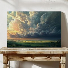 Dramatic Storm Cloud Canvas, Majestic Sunset Landscape Wall Art Decor