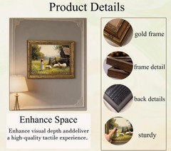 Gold Framed Vintage Countryside Canvas Wall Art, Rustic Girl with Sheep Paint…