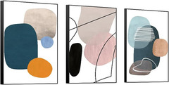 3 Piece Abstract Canvas Wall Art Set Framed Modern Orange Blue Home Decor