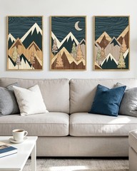 Morden Mountains Framed Wall Art 16x24in Boho Woodcut Pine Tree Forest Nature…