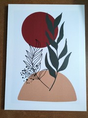 3 BoHo Wall Art Red Sun Prints 16x12in