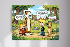 Calvin and Hobbes Meet Johnny Test and Dukey Cartoon Wall Poster Print