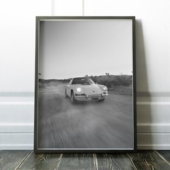 Vintage White Porsche Desert Classic Sports Cars Wall Art Poster Print