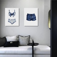Blue White Painted Swimsuits Lake House Beach House Wall Decor Canvas Wall Ar…