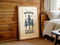 Neck of the Woods Print, Retro Nature Wall Art, Lake House Cabin Decor