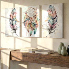 3 Pieces Bohemian Dreamcatcher Large Wall Art Set for Living Room Set Of 3