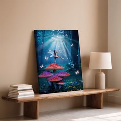 Whimsical Fairy In A Lush, Enchanted Forest, Delicately Poised Amidst Wall Art