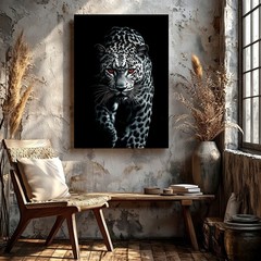 Wall Art Black White Leopard Red Eyes Wildlife Animal Portrait Canvas Print