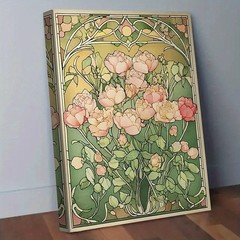 Art Nouveau Pink Roses Floral Canvas Wall Art, Vintage Botanical Decor