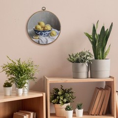 Lemon Chinoiserie Round Wall Art Decor Framed, Blue and White Chinoiserie Bow…
