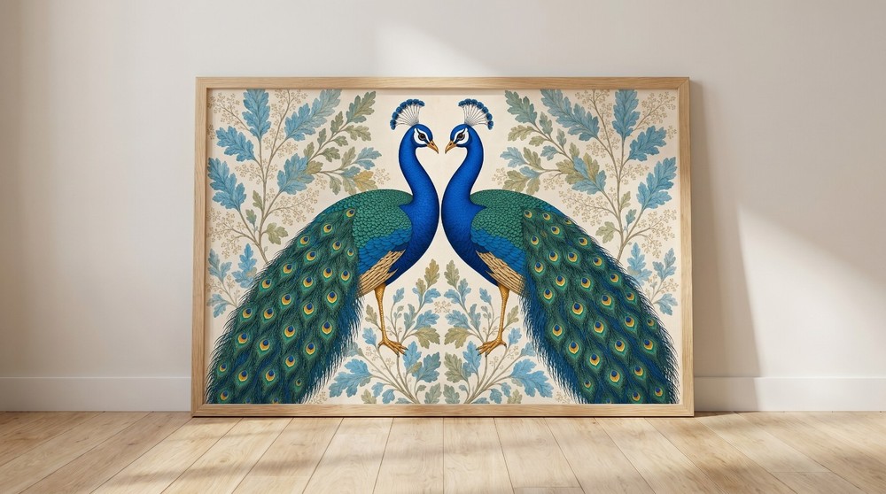 Vintage Peacocks Art Poster Symmetrical Bird Print Art Nouveau Wall Decor Gift