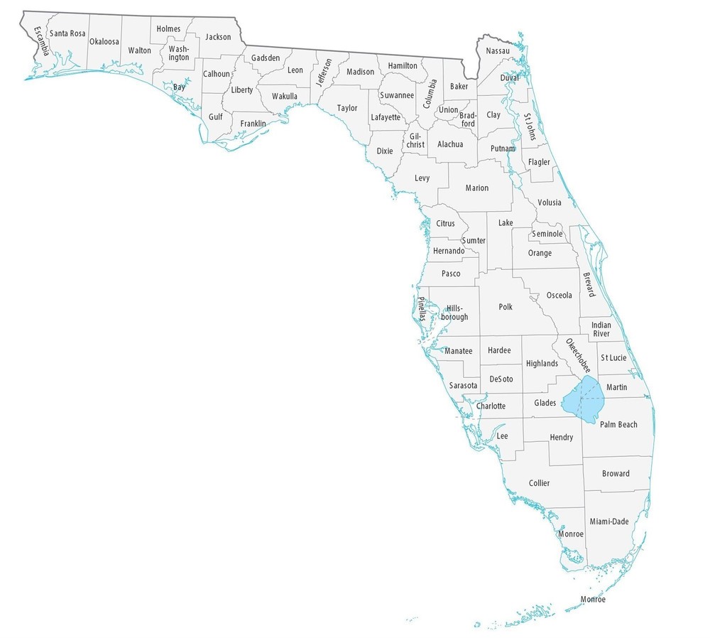 Florida County Map GLOSSY POSTER PICTURE PHOTO PRINT BANNER 12011