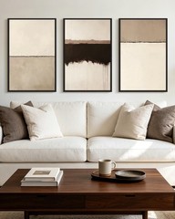 Abstract Framed Wall Art Minimalist Beige Gray Pastel Watercolor Wall Decor M…