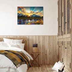 Grand Teton National Park Wall Art Sunflower Landscape Canvas Mountain Artwor…
