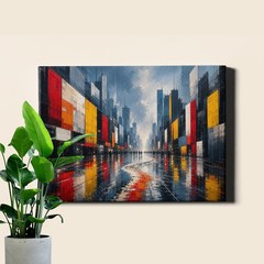 Modern abstract city street reflections Art Print with urban shimmer effect