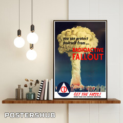 VINTAGE NUCLEAR BOMB RADIOACTIVE FALLOUT CIVIL DEFENSE POSTER